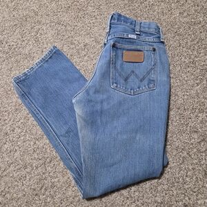Vintage Wrangler High Waist straight leg jeans Made USA Brown Patch Pocket 28x28